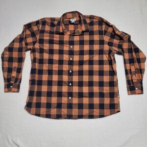 L.L.Bean Traditional Fit Mens XL Orange Black Long Sleeve Plaid Shirt